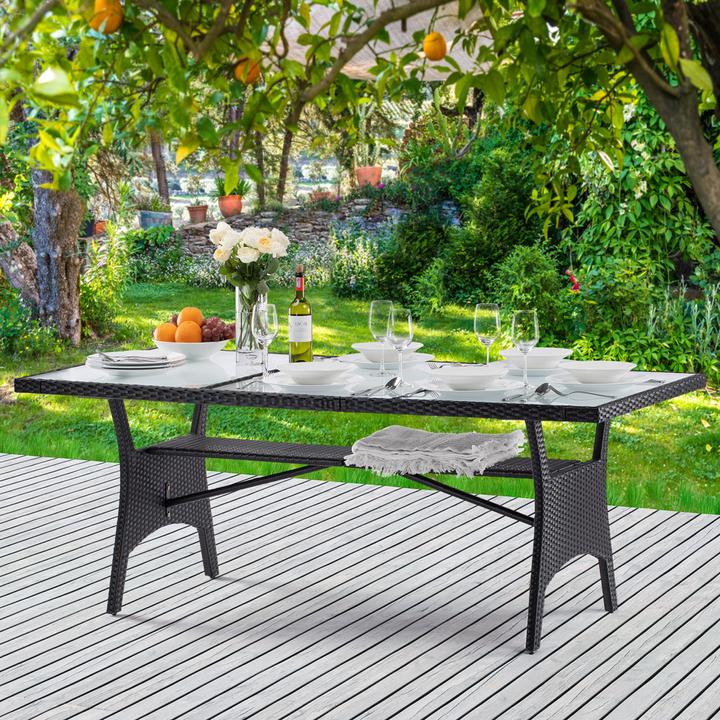 Image du produit Casaria Table de jardin en poly rotin verre (190 cm)