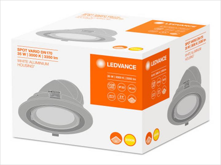 Produktbild Ledvance LED-Einbaustrahler rund schwenkbar SPOT VARIO 170 35 W 3000 K 24DEG WT 35W 3350lm 3000K 230V 50.0... (3350 lm)