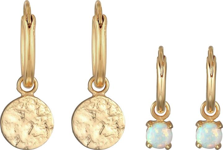 Produktbild Elli Ohrringe Creolen Plättchen Opal Edelstein 2er Set 925 Silber (925er Sterling Silber, Synthetischer Opal)