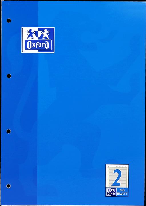 Produktbild Oxford Arbeitsblätterblock, A4, Lineatur 2 (A4, Liniert, Harter Einband)