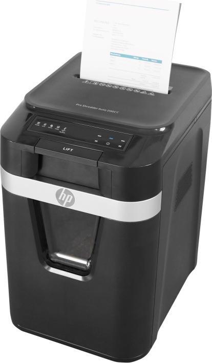 Produktbild HP Pro Shredder Auto 200CC Aktenvernichter mit Partikelschnitt P-4, 4 x 20 mm, bis 200 Blatt, schwar (Partikelschnitt)