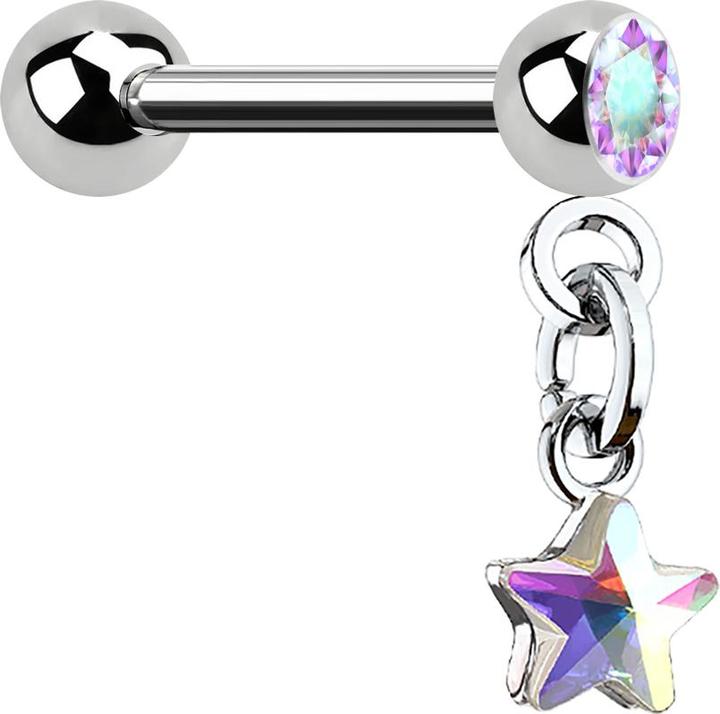 Immagine prodotto Star Piercing Micro Barbell silber mit Kugel und Anhänger Kristallstern multicolor (Ottone, Acciaio chirurgico 316L)
