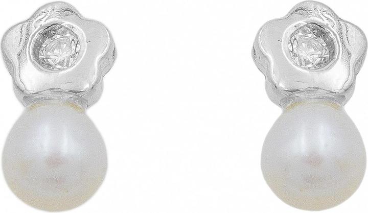 Passion Ohrringe Aus Rhodiiertem Silber – Blume – Zuchtperle – Zirkonia (MAT BIJOU)