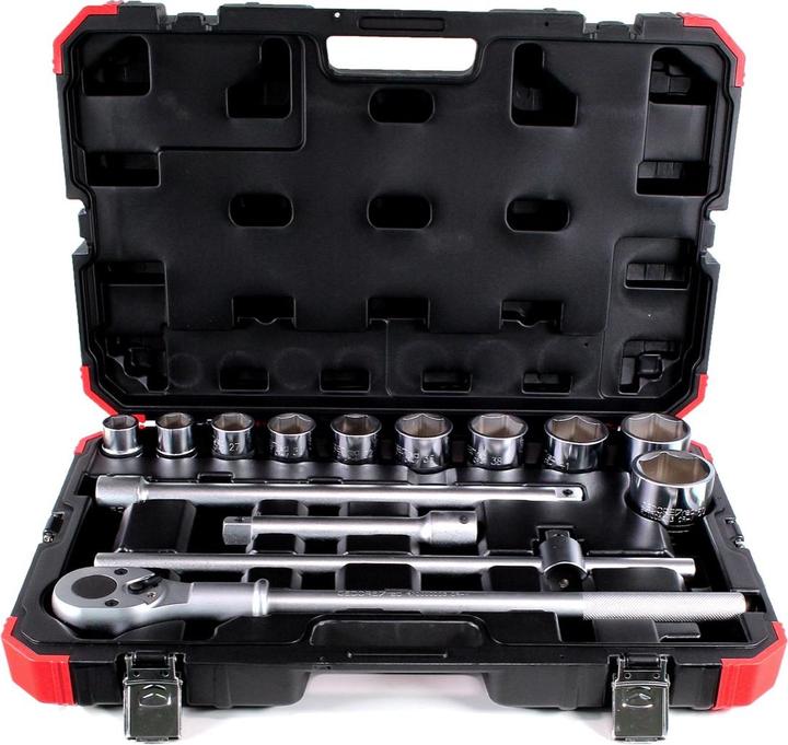 Actual product image Gedore Red red Socket set, 14 pieces, With reversible ratchet, Ratchet, Socket spanner, 3/4" (37 mm, 50 mm, 36 mm, 43 mm, 42 mm, 23 mm, 48 mm, 34 mm, 28 mm, 44 mm, 38 mm, 32 mm, 31 mm, 24 mm, 39 mm, 49 mm, 22 mm, 33 mm, 26 mm, 35 mm, 46 mm, 40 mm, 27 mm, 29 mm, 45 mm, 25 mm, 30 mm, 41 mm, 47 mm)