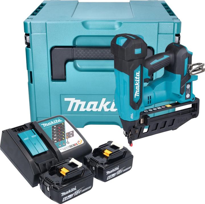 Makita DBN 601 RGJ cordless nailer 18 V 19 - 64 mm brushless + 2x 6.0 Ah battery + charger + Makpac