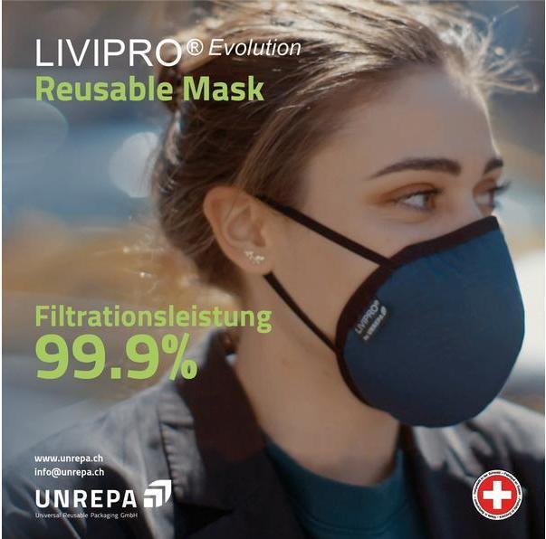Actual product image Unrepa Community fabric mask LIVIPRO Evolution size L, black (Protection class I, 1 x)
