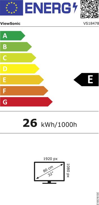 Energy Label Viewsonic TD3207 81.3cm 32inch 16 9 1920x1080 SuperClear VA 10points projected capacitive (1920 x 1080 pixels, 32")