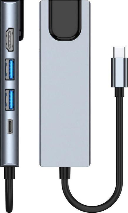 Produktbild Tech-Protect HUB V3 5in1 USB-C - USB-A 3.0 / USB-A 2.0 / USB-C / HDMI / RJ45 - gray (USB-C, 5 Ports)