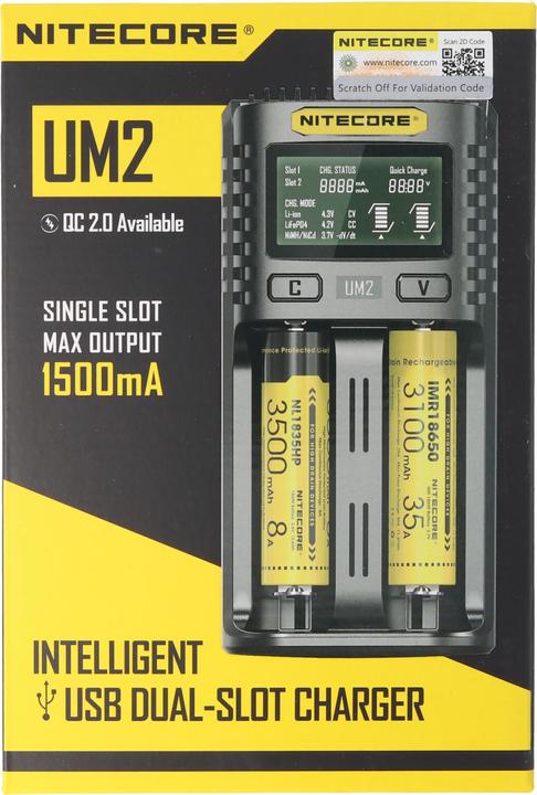 Produktbild Nitecore UM2 USB-Ladegerät (1 Stk., 14500, 16340, 18650, 26650, Ladegerät ohne Akku)