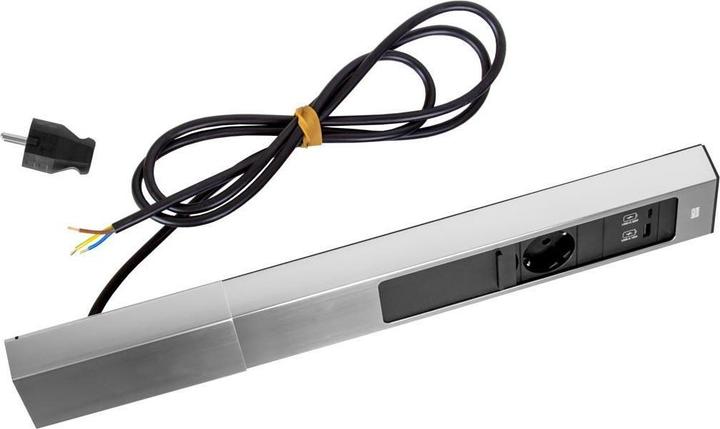 Produktbild Bachmann CASIA 2 3x Steckdose 1x USB-Charger A/C (932.006) Edelstahl-Optik, lang (3 x, CEE 7/3, 2 m)