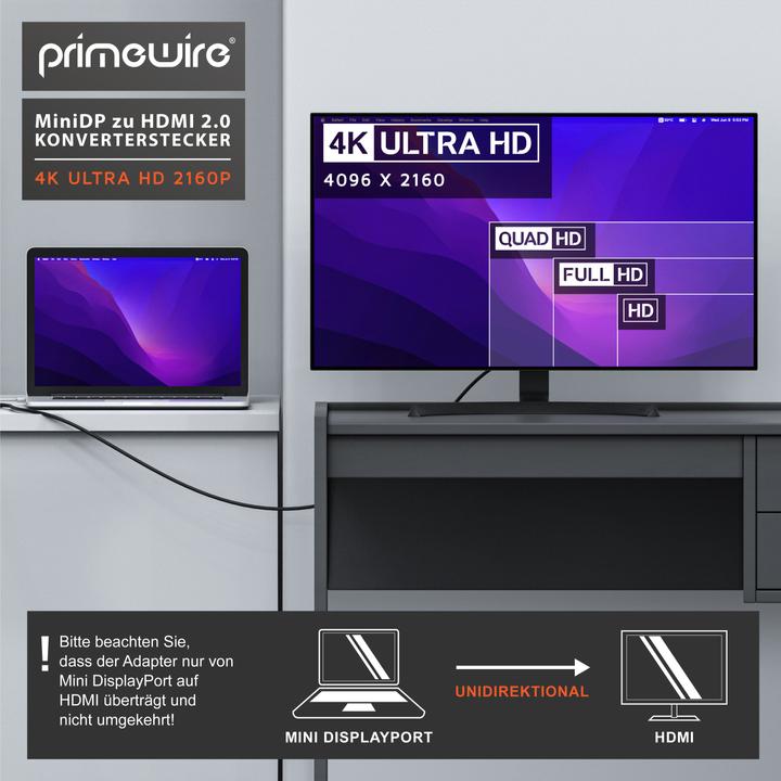 Produktbild Primewire Mini Display Port – HDMI (0.10 m, DisplayPort, HDMI)
