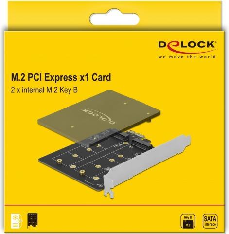 Actual product image Delock Host Bus Adapter PCIe x1 card to 2x M.2 Key B bootable