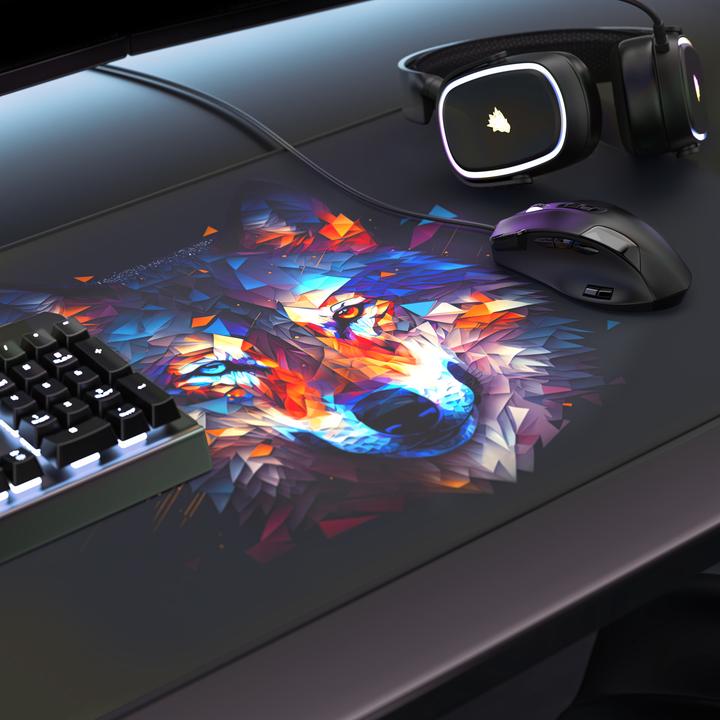 Actual product image Titanwolf Gaming Mauspad XXL, glattes Stoffgewebe, Speed Mausmatte 900 x 400 mm grosse Fläche, Polygon Wolf (XXL)