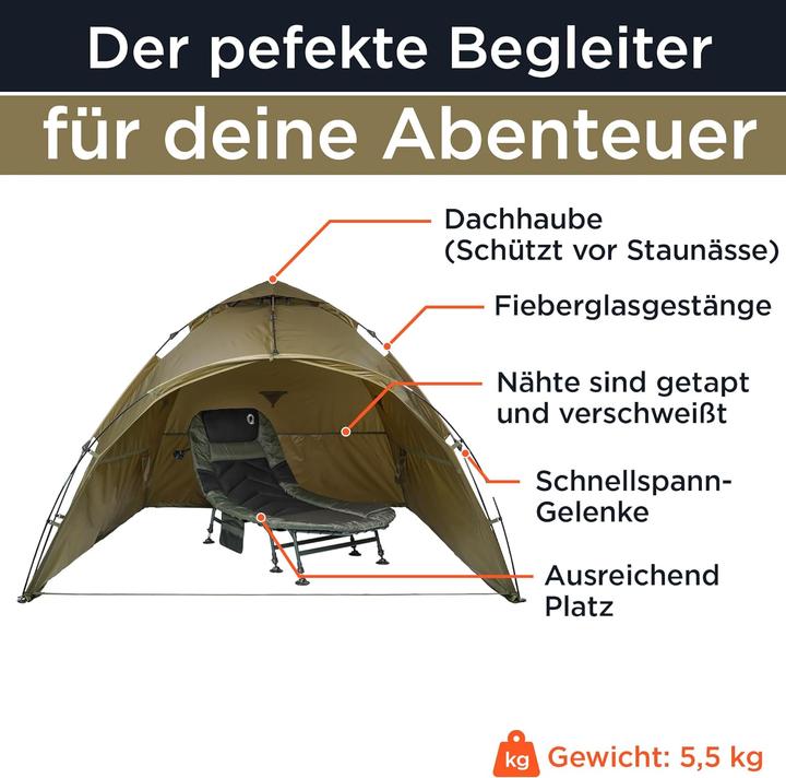 Produktbild Q-Tac Ruck Zuck Bivvy Angelzelt (Tunnelzelt, 5.50 kg, 2 Personen)