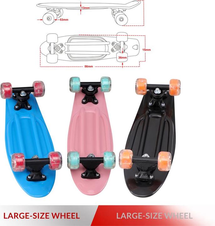 Image du produit Monzana Skateboard Mini Cruiser 57cm LED Vintage (22.44")