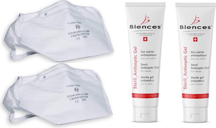 Immagine prodotto Crown Name Maschera respiratoria (FFP2, 2x 10pz.) + Gel antisettico sterile Biences (2x 100ml)