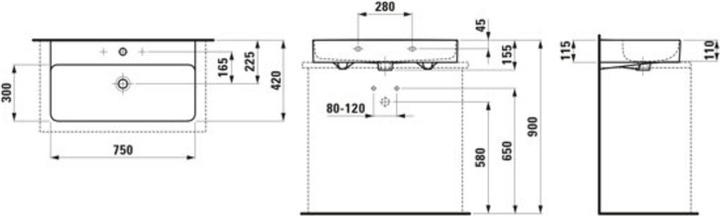 Actual product image Laufen VAL Countertop washbasin, 1 tap hole, without overflow, US closed 750x420mm, H816285 (479 mm, 750 mm)