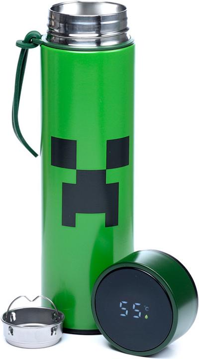 Actual product image Puckator Minecraft Creeper Reusable Thermo Insulated Stainless Steel Water Bottle with Digital Thermometer 45 (0.45 l)