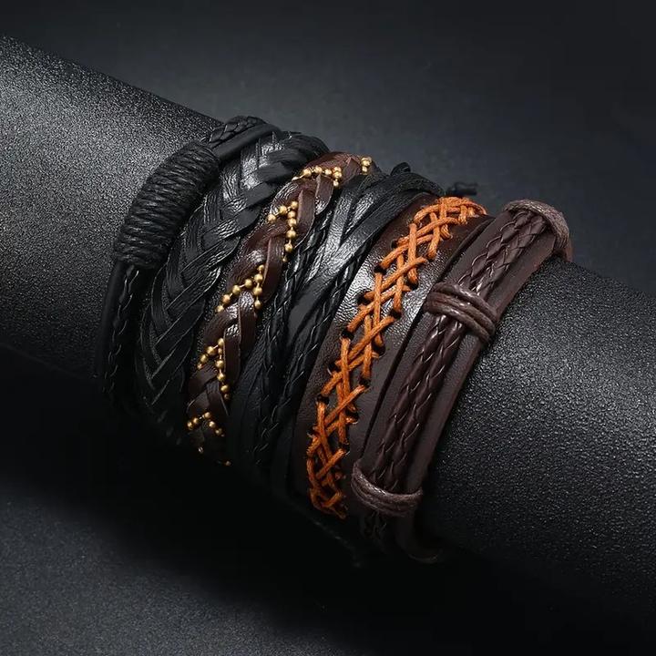 Actual product image Cbx 36 pieces leather bracelets mix styles size adjustable, handmade bracelets (Faux leather, Wood and cotton)