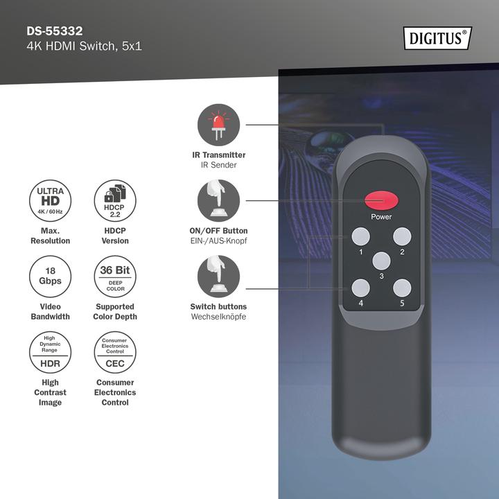 Produktbild Digitus 4K HDMI Switch, 5x1