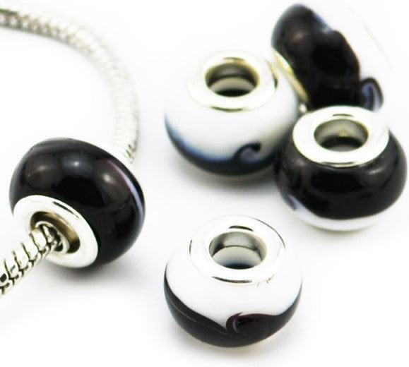 Hermex Glas Bead versilbert 925 - Silbrig Weiss Schwarz (Silber 925, Glas)