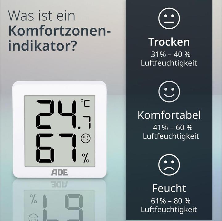 Actual product image ADE Thermo-/Hygrometer digital 3 Stück, Weiss, Funktionen