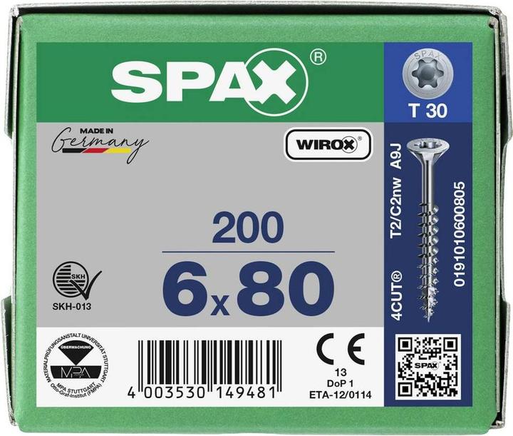 Produktbild Spax Spanplattenschrauben SK T30 6,0x80 mm (200 Schrauben pro Stück)
