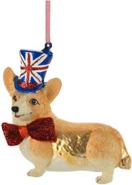 Produktbild CreaDiva Weihnachtskugel - Hänger Corgi mit Union Jack Zylinder, beige (1 -teilig)