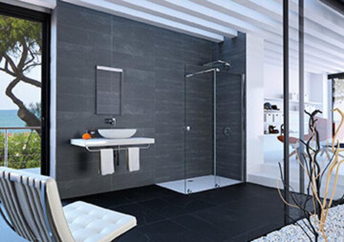 Actual product image Hüppe HÃPPE Xtensa pure Walk-In sliding door 1-piece, with fixed segment, width:180cm, right stop, crossb (211 cm, 108 cm, 22 cm)