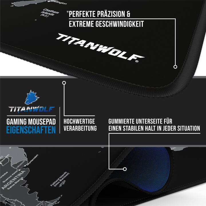 Actual product image Titanwolf Gaming Mouse Pad XXL, smooth fabric, speed mouse mat 900 x 400mm large surface, world map global (XXL)