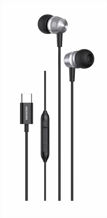 Actual product image Swissten USB-C Earphones Metallic Black (Cable)