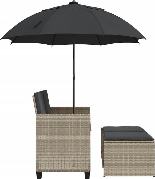 Produktbild VidaXL Gartensofa 2-Sitzer Sonnenschirm Hocker Gartenbank Hellgrau Poly Rattan