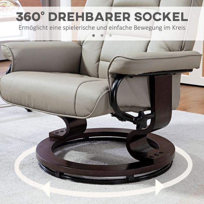 Produktbild Swisshandel24 Relaxsessel mit Hocker, 360° Drehbar, 130° neigbar, Liegefunktion, Kunstleder, Grau
