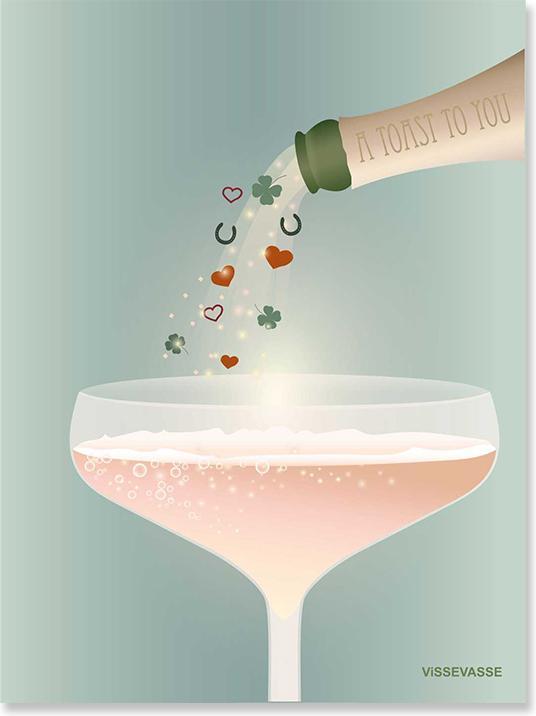 Vissevasse Glückwunschkarte Champagner A6 10,5x15 Doppelkarte mint (2 Stk.)