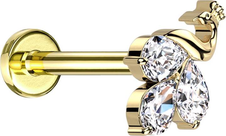 Actual product image Star Piercing Micro labret internal thread gold-plated peacock gold-plated three crystals silver (Titanium G23, without brass)