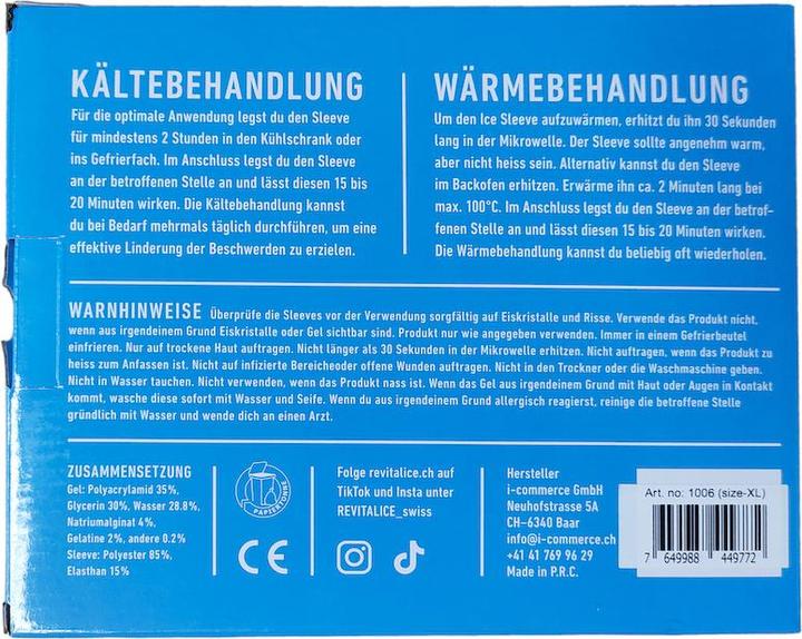 Nährwerte und Zutaten Revitalice Ice Sleeve, Tragbares Kühlpack, XL (1 x)