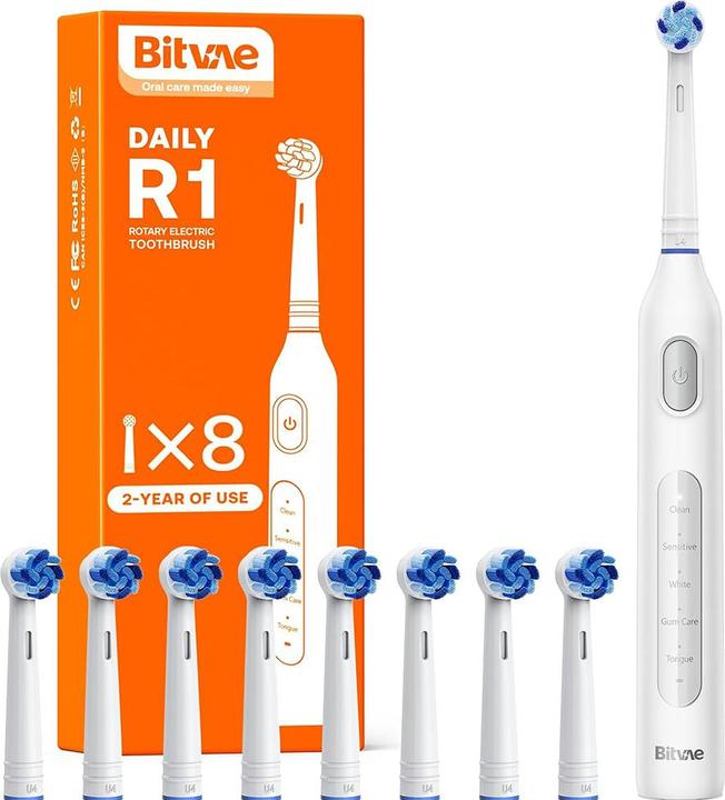 Bitvae - Electric Toothbrush (BVR1) - with 8 Heads - White