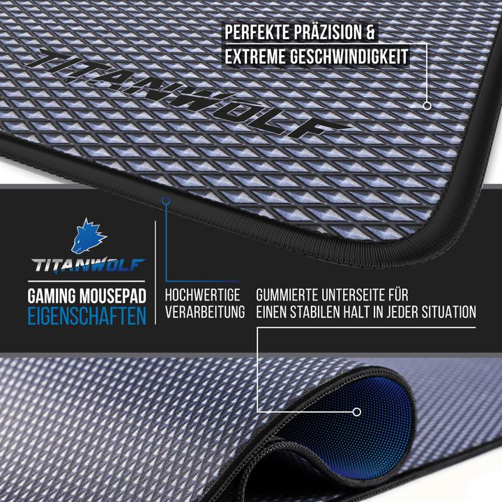 Actual product image Titanwolf Gaming Mouse Pad XL, 440 x 350mm mouse mat with fabric surface, rubberised back, diamond motif (XL)