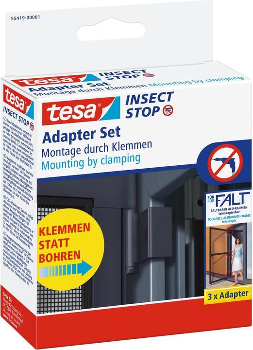 Produktbild tesa FALT Insektenschutz Adapter für Türen, Tür-Klemme für die Montage ohne Bohren oder Schrauben (4 x 11 x 15 cm)