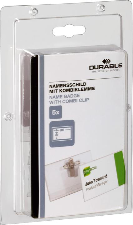Produktbild Durable Namensschild m/Klemme 90x54mm