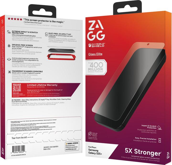Actual product image Zagg InvisibleShield Gehärtetes Glas Clear Displayschutzfolie Samsung Galaxy S25+ (1 Piece, Samsung Galaxy S25+)