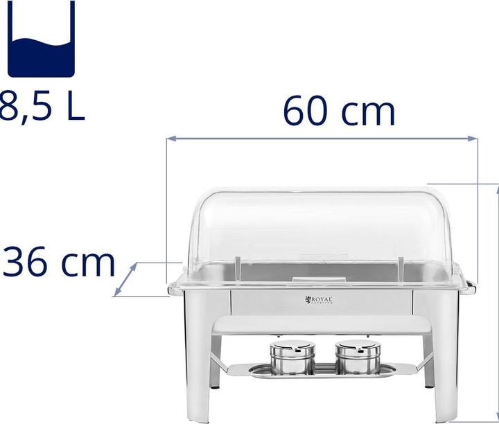 Actual product image Royal Catering Chafing Dish Warmhaltebehälter Rechaud GN 1/1 8,5 L breiter Stand