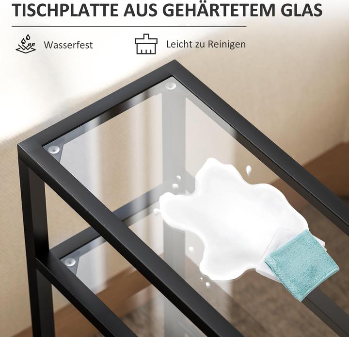 Produktbild Homcom Beistelltisch Stahl, Hartglas Schwarz