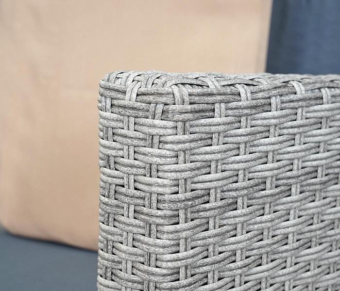 Produktbild Swisshandel24 Poly-Rattan Garnitur rund HWC-E17, Garten-Set Sitzgruppe - grau, Polster dunkelgrau, Kissen beige