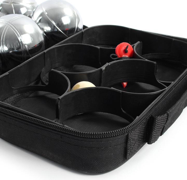 Immagine prodotto Toboli Set 6 palle da bocce in metallo con cricchetto e misuratore di distanza, bocce, gioco per tutta la (6 x, 73 mm)