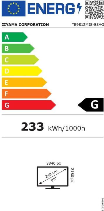 Energie-Label iiyama TE9812MIS-B3AG (3840 x 2160 Pixel, 98")