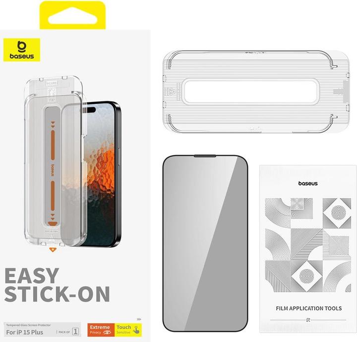 Productafbeelding Baseus iPhone 15 Plus Saffier Series Screen Protector Kogelvrij Glas met Privacy Screen (1 Stuk, Apple iPhone 15 Plus, Apple iPhone 16 Plus)