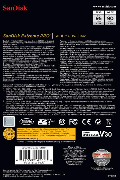 Produktbild SanDisk Extreme Pro SDHC U3 (32 GB, SDHC, U3, UHS-I)