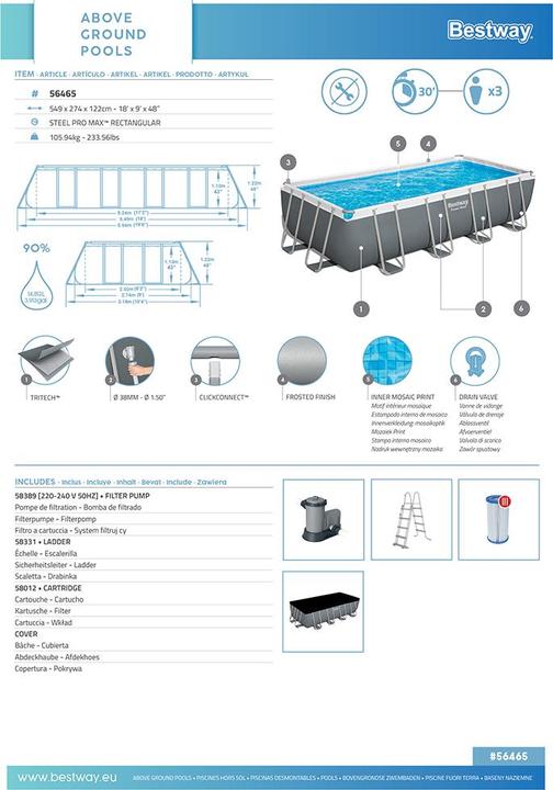 Immagine prodotto Bestway Set Pro Max in acciaio (549 x 274 x 122 cm)