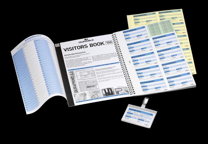 Produktbild Durable Einsteckschild Visitors Book 100 90 x 60 mm (B x H) 80g/m² Karton weiss/blau 10 Bl./Pack.